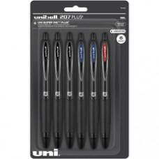 uniball™ 207 Plus+ Gel Pen - Medium Pen Point - Retractable - Assorted Gel-based Ink - Black Metal Barrel - 6 / Pack