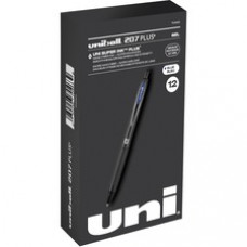 uniball™ 207 Plus+ Gel Pen - Medium Pen Point - 0.7 mm Pen Point Size - Conical Pen Point Style - Refillable - Retractable - Blue Gel-based, Nanofiber Ink Ink - Black Metal Barrel - 12 / Dozen
