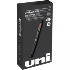 uniball™ 207 Plus+ Gel Pen - Medium Pen Point - 0.7 mm Pen Point Size - Retractable - Red Gel-based, Nanofiber Ink Ink - Black Metal Barrel - 12 / Dozen