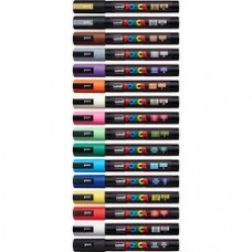 uni® Posca PC-5M Paint Markers - Medium Marker Point - Beige, Black, Blue, Brown, Gold, Green, Gray, Light Blue, Light Green, Orange, Pink, ... Water Based, Pigment-based Ink - 16 / Pack